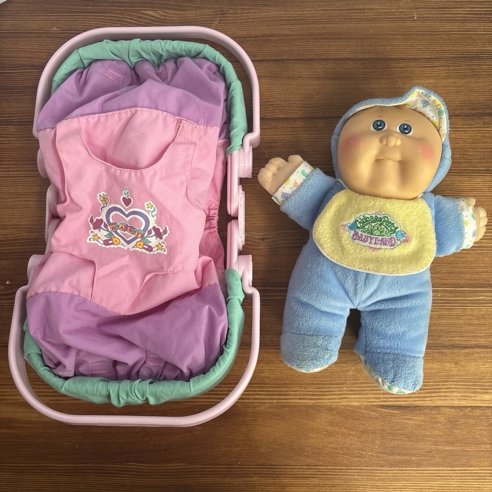 Vintage Cabbage Patch Kids Babyland Plush Doll w Carrier Baby Seat Toy